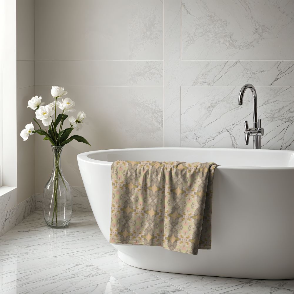 Ortensia Beige and Pistacchio | Bath Towel - Bath Towel - Piccolo Fiore Prints
