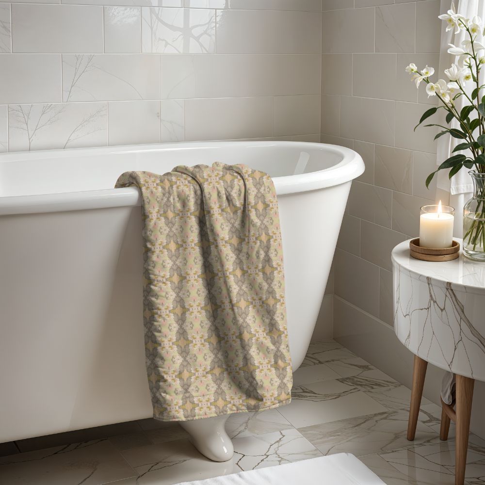 Ortensia Beige and Pistacchio | Bath Towel - Bath Towel - Piccolo Fiore Prints