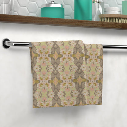 Ortensia Retro Floral Damask Stripe in Beige and Pistacchio Green | Face Towel - Face Towel - Piccolo Fiore Prints