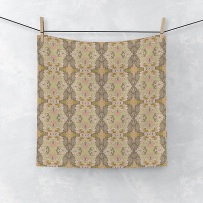 Ortensia Retro Floral Damask Stripe in Beige and Pistacchio Green | Face Towel - Face Towel - Piccolo Fiore Prints