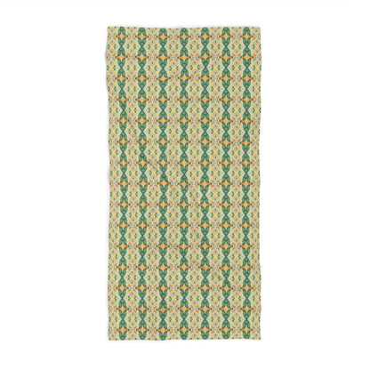 Ortensia Retro Floral Damask Stripe in Bright Green and Orange | Bath Towel - Bath Towel - Piccolo Fiore Prints