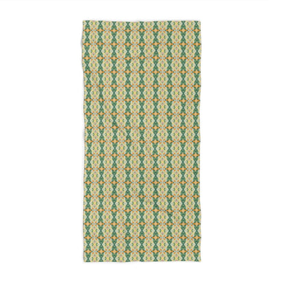 Ortensia Retro Floral Damask Stripe in Bright Green and Orange | Bath Towel - Bath Towel - Piccolo Fiore Prints