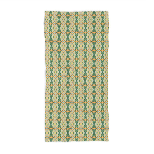 Ortensia Retro Floral Damask Stripe in Bright Green and Orange | Beach Towel - Beach Towel - Piccolo Fiore Prints