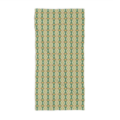 Ortensia Retro Floral Damask Stripe in Bright Green and Orange | Beach Towel - Beach Towel - Piccolo Fiore Prints