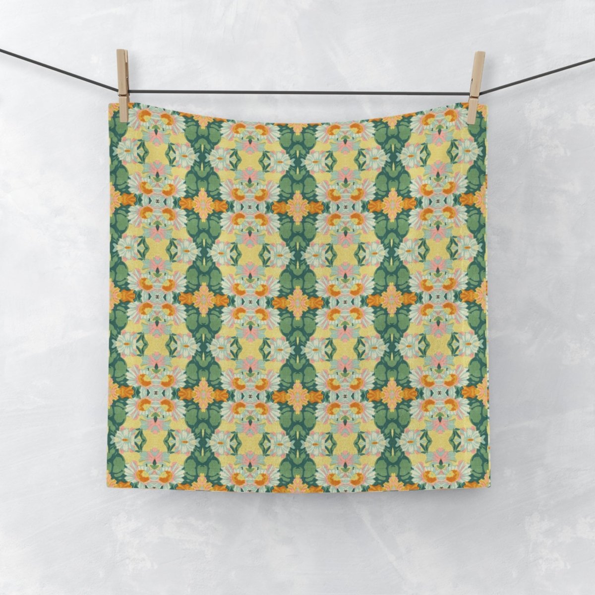 Ortensia Retro Floral Damask Stripe in Bright Green and Orange | Face Towel - Face Towel - Piccolo Fiore Prints