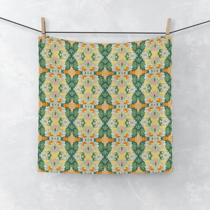 Ortensia Retro Floral Damask Stripe in Bright Green and Orange | Face Towel - Face Towel - Piccolo Fiore Prints