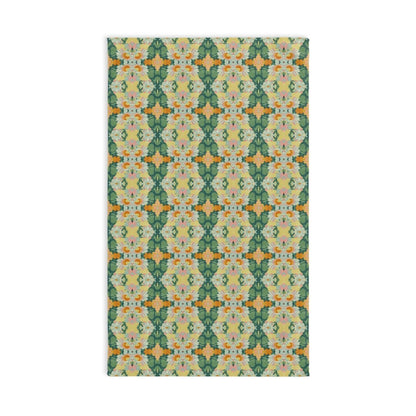 Ortensia Retro Floral Damask Stripe in Bright Green and Orange | Hand Towel - Hand Towel - Piccolo Fiore Prints