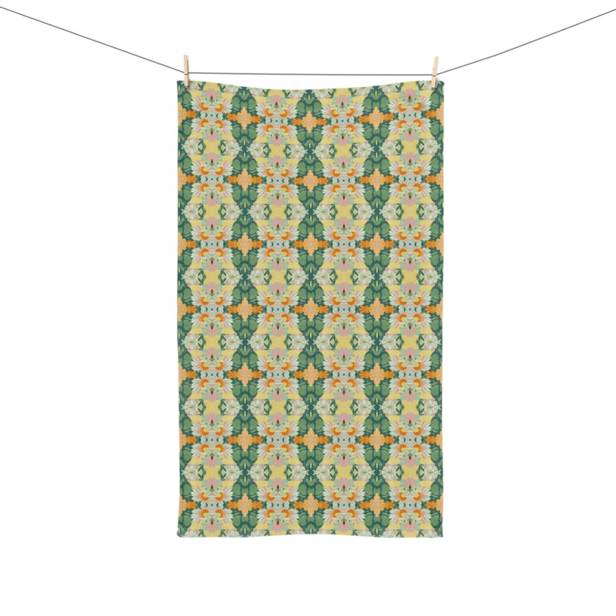 Ortensia Retro Floral Damask Stripe in Bright Green and Orange | Hand Towel - Hand Towel - Piccolo Fiore Prints