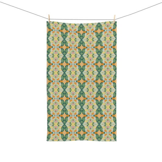 Ortensia Retro Floral Damask Stripe in Bright Green and Orange | Hand Towel - Hand Towel - Piccolo Fiore Prints