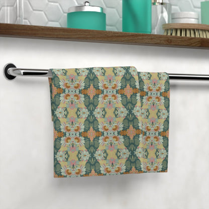 Ortensia Retro Floral Damask Stripe in Muted Green | Face Towel - Face Towel - Piccolo Fiore Prints