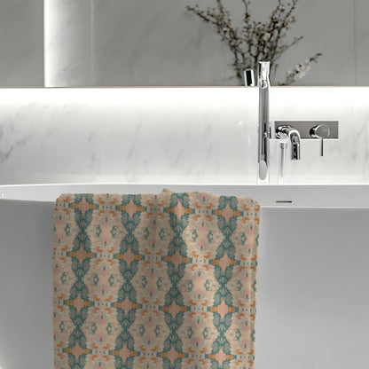 Ortensia Retro Floral Damask Stripe in Pink and Pistacchio Green | Bath Towel - Bath Towel - Piccolo Fiore Prints