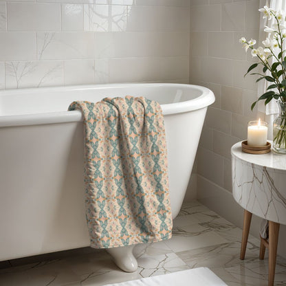 Ortensia Retro Floral Damask Stripe in Pink and Pistacchio Green | Bath Towel - Bath Towel - Piccolo Fiore Prints