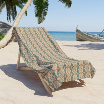 Ortensia Retro Floral Damask Stripe in Pink and Pistacchio Green | Beach Towel - Beach Towel - Piccolo Fiore Prints