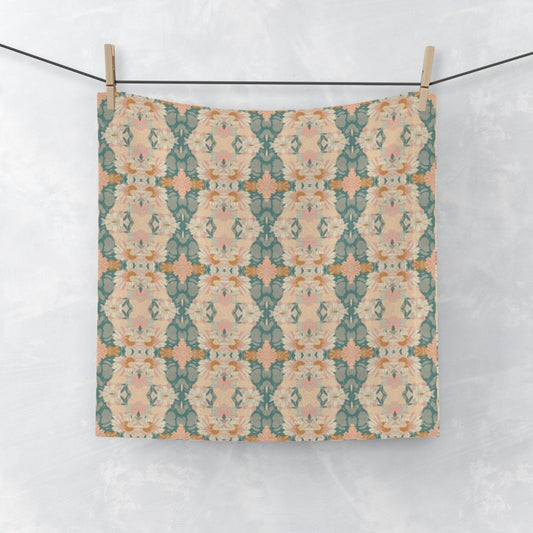 Ortensia Retro Floral Damask Stripe in Pink and Pistacchio Green | Face Towel - Face Towel - Piccolo Fiore Prints