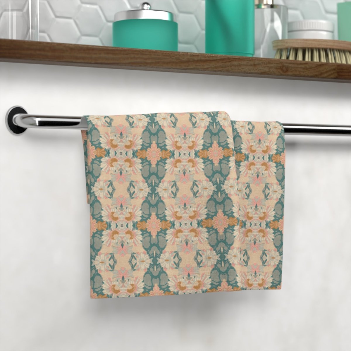 Ortensia Retro Floral Damask Stripe in Pink and Pistacchio Green | Face Towel - Face Towel - Piccolo Fiore Prints
