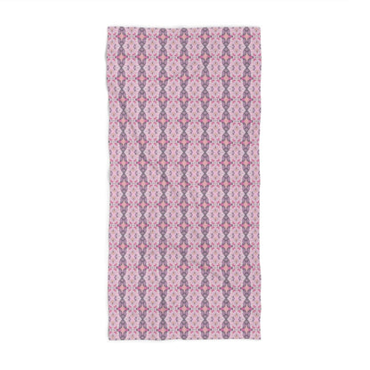 Ortensia Retro Floral Damask Stripe in Pink and Purple | Bath Towel - Bath Towel - Piccolo Fiore Prints