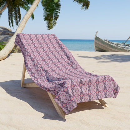Ortensia Retro Floral Damask Stripe in Pink and Purple | Beach Towel - Beach Towel - Piccolo Fiore Prints