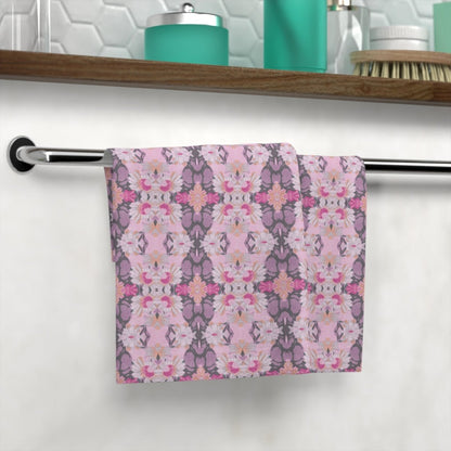 Ortensia Retro Floral Damask Stripe in Pink and Purple | Face Towel - Face Towel - Piccolo Fiore Prints