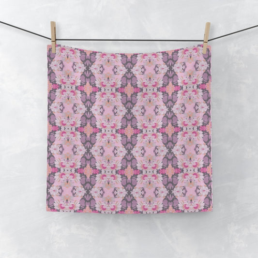 Ortensia Retro Floral Damask Stripe in Pink and Purple | Face Towel - Face Towel - Piccolo Fiore Prints