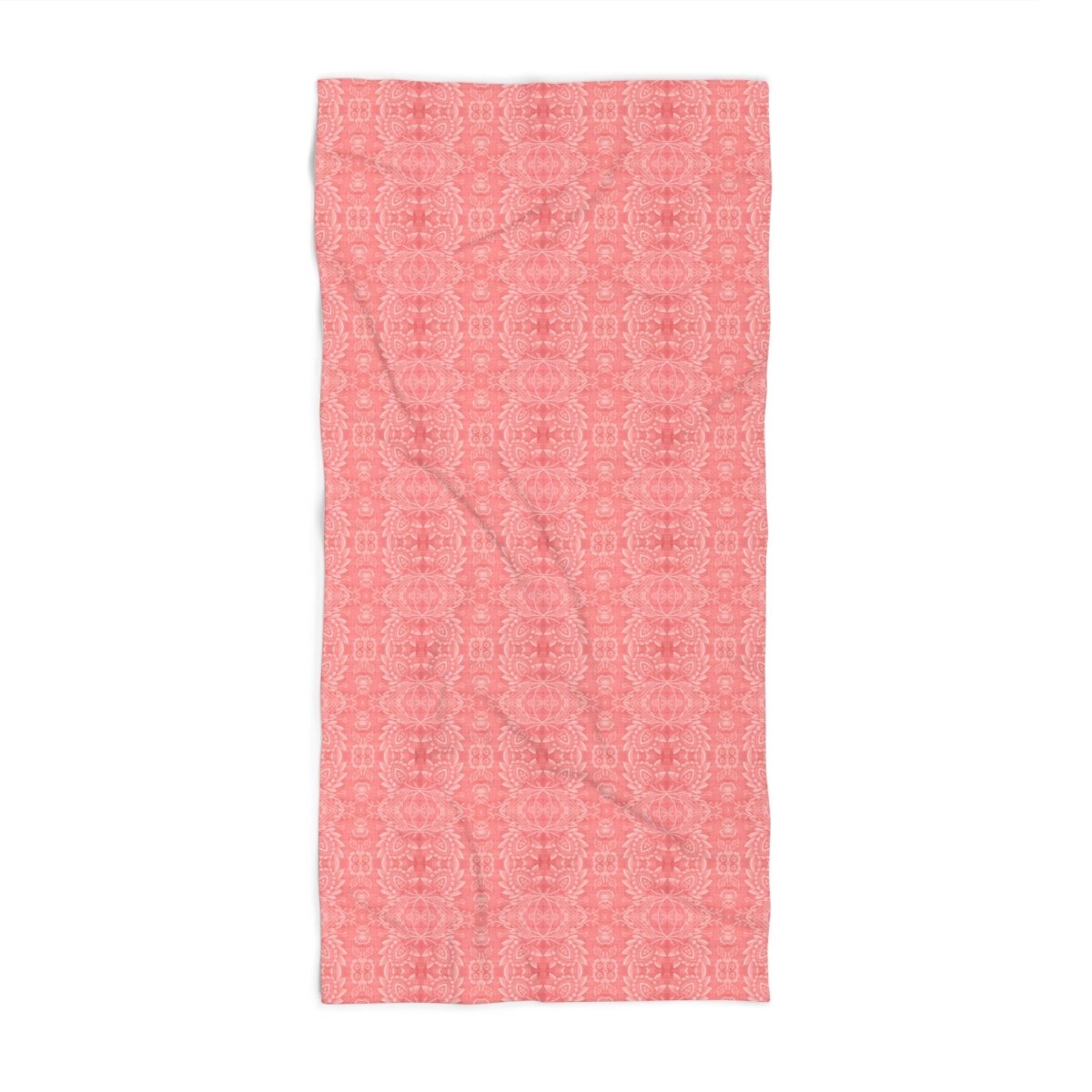 Paloma Floral Damask Stripe in Coral Red | Bath Towel - Bath Towel - Piccolo Fiore Prints