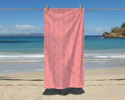 Paloma Floral Damask Stripe in Coral Red | Beach Towel - Beach Towel - Piccolo Fiore Prints