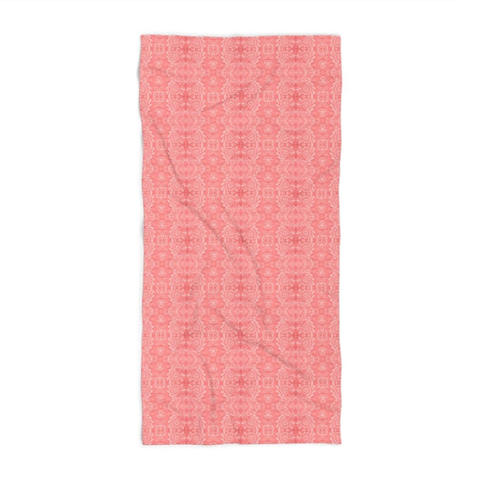 Paloma Floral Damask Stripe in Coral Red | Beach Towel - Beach Towel - Piccolo Fiore Prints