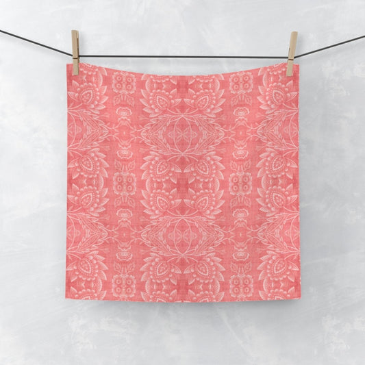 Paloma Floral Damask Stripe in Coral Red | Face Towel - Face Towel - Piccolo Fiore Prints