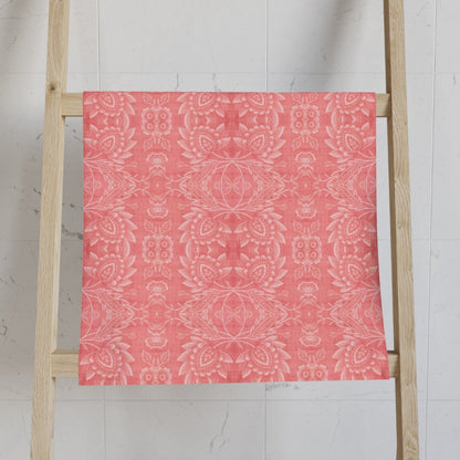 Paloma Floral Damask Stripe in Coral Red | Hand Towel - Hand Towel - Piccolo Fiore Prints