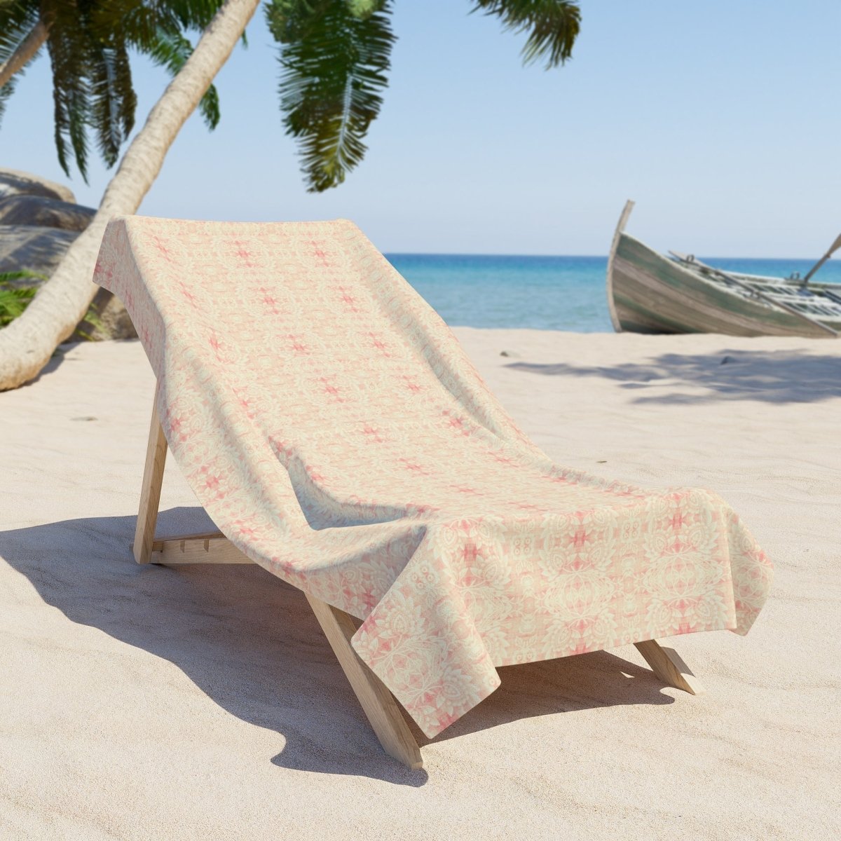 Paloma Floral Damask Stripe in Pink and Cream | Beach Towel - Beach Towel - Piccolo Fiore Prints