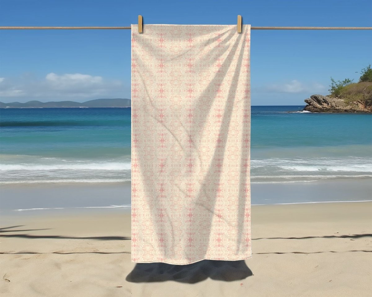 Paloma Floral Damask Stripe in Pink and Cream | Beach Towel - Beach Towel - Piccolo Fiore Prints