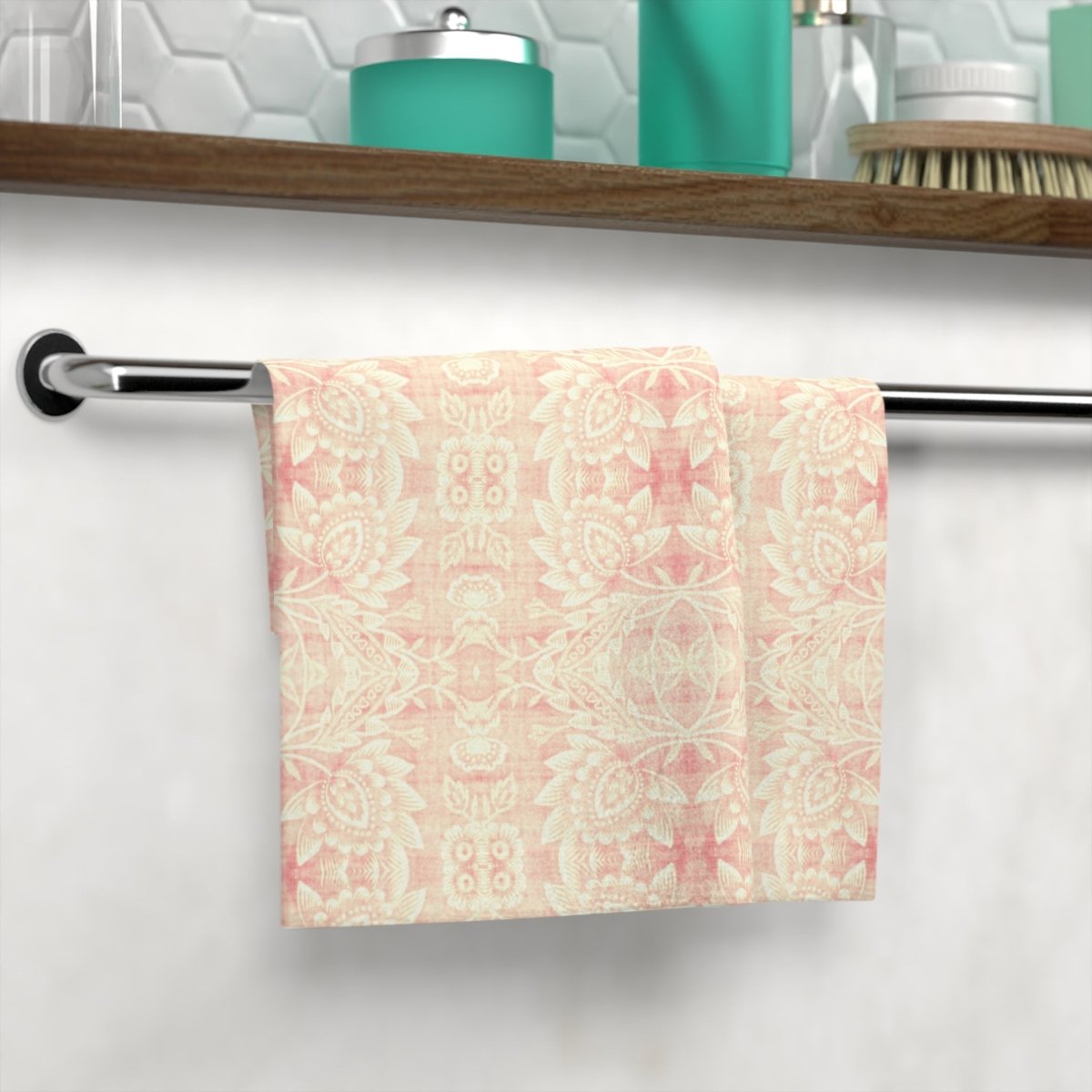 Paloma Floral Damask Stripe in Pink and Cream | Face Towel - Face Towel - Piccolo Fiore Prints