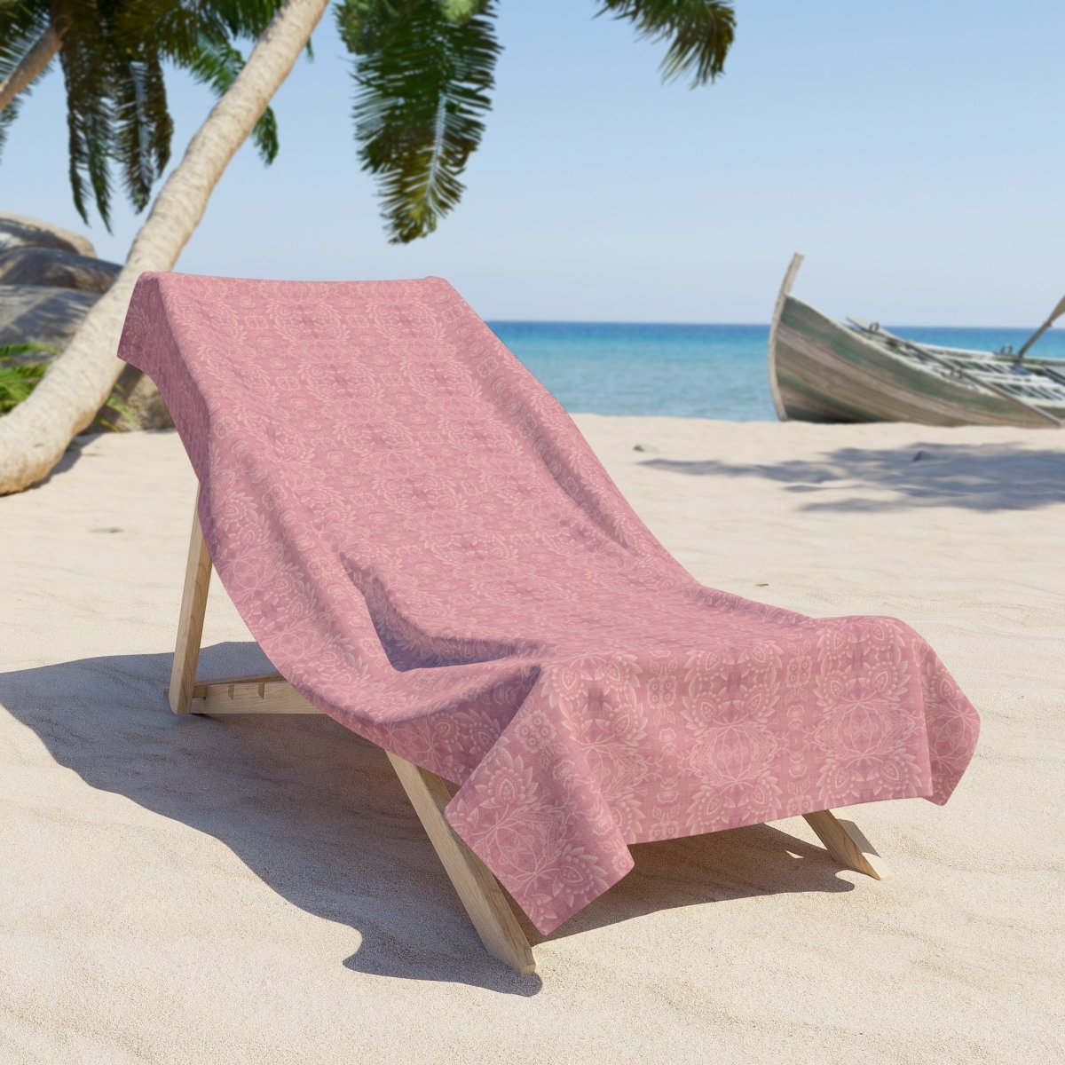 Paloma Floral Damask Stripe in Rose Pink and Cream | Beach Towel - Beach Towel - Piccolo Fiore Prints