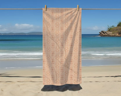 Paloma Floral Damask Stripe in Tan and Cream | Beach Towel - Beach Towel - Piccolo Fiore Prints