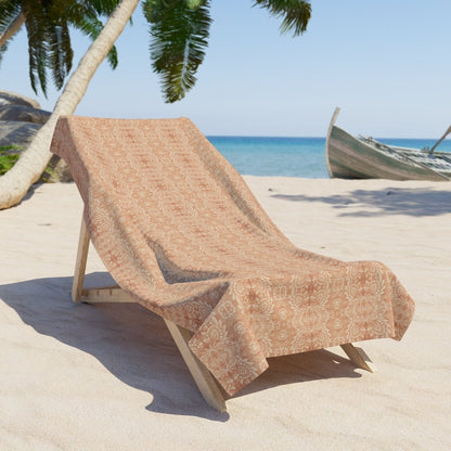 Paloma Floral Damask Stripe in Tan and Cream | Beach Towel - Beach Towel - Piccolo Fiore Prints