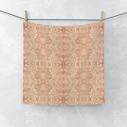 Paloma Floral Damask Stripe in Tan and Cream | Face Towel - Face Towel - Piccolo Fiore Prints