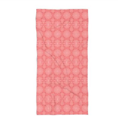 Paloma Flowers and Pineapples in Coral Red and White | Beach Towel - Beach Towel - Piccolo Fiore Prints
