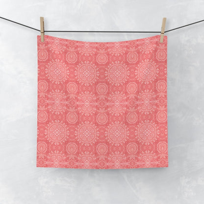 Paloma Flowers and Pineapples in Coral Red and White | Face Towel - Face Towel - Piccolo Fiore Prints