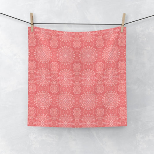 Paloma Flowers and Pineapples in Coral Red and White | Face Towel - Face Towel - Piccolo Fiore Prints