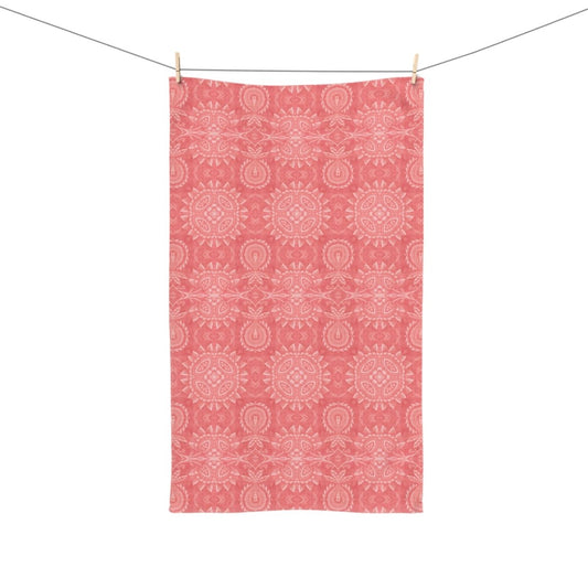 Paloma Flowers and Pineapples in Coral Red and White | Hand Towel - Hand Towel - Piccolo Fiore Prints