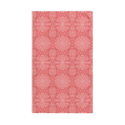Paloma Flowers and Pineapples in Coral Red and White | Hand Towel - Hand Towel - Piccolo Fiore Prints