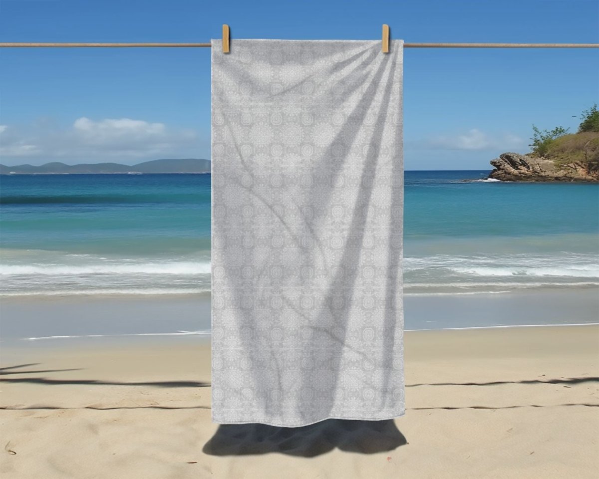 Paloma Flowers and Pineapples in Light Grey and White | Beach Towel - Beach Towel - Piccolo Fiore Prints