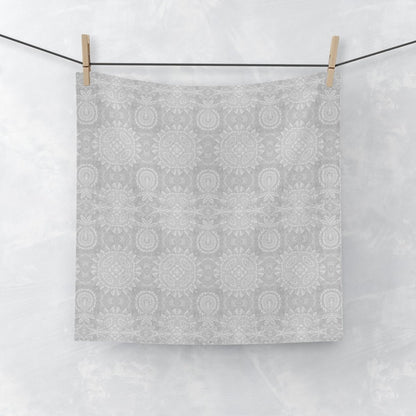 Paloma Flowers and Pineapples in Light Grey and White | Face Towel - Face Towel - Piccolo Fiore Prints