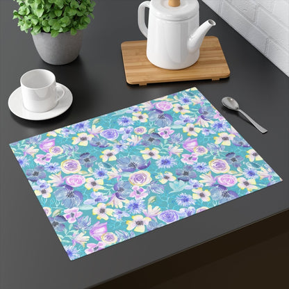 Pastel Petals in Turquoise | Placemat - Cotton Twill Placemat - Piccolo Fiore Prints