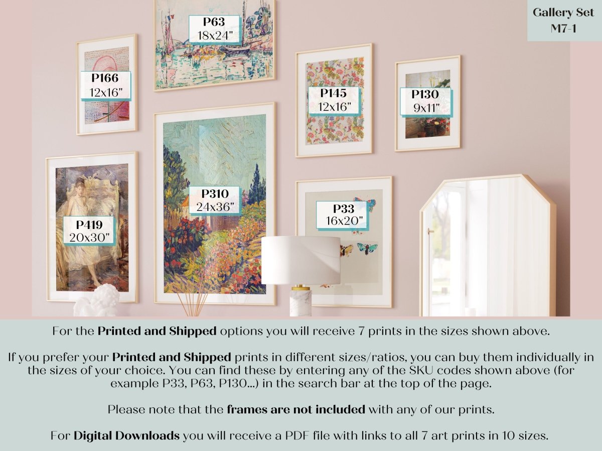 Pastel Pink, Green, Blue and Beige | Gallery Wall Set | 7 Prints | M7 - 1 - Gallery Wall Set - Piccolo Fiore Prints