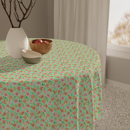 Peach Peony in Green | Tablecloth - Tablecloth - Piccolo Fiore Prints