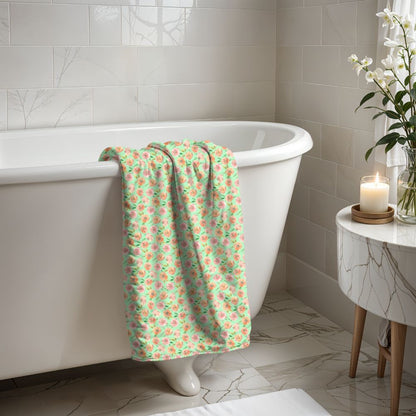 Peach Peony in Lime Green | Bath Towel - Bath Towel - Piccolo Fiore Prints