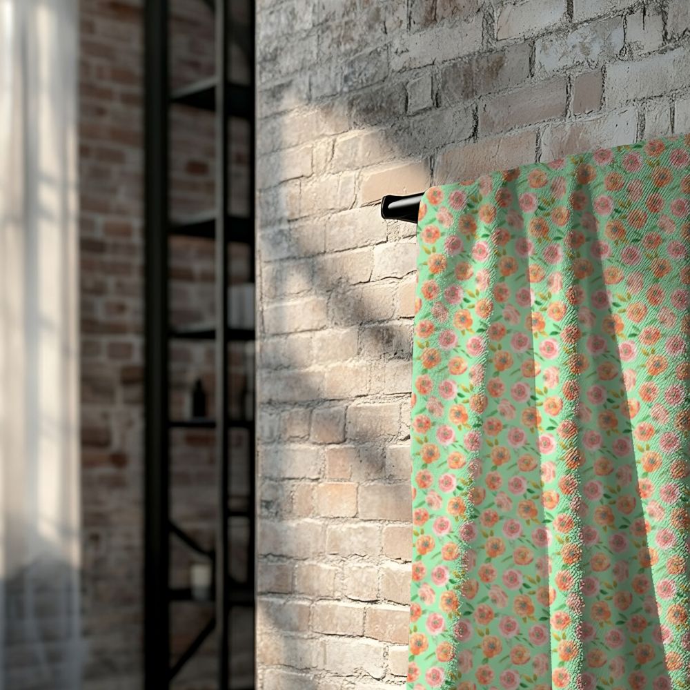 Peach Peony in Lime Green | Bath Towel - Bath Towel - Piccolo Fiore Prints