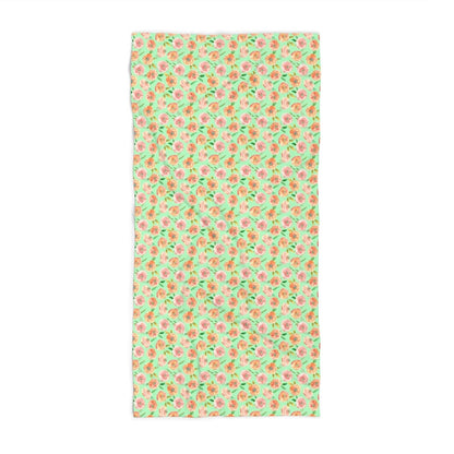 Peach Peony in Lime Green | Bath Towel - Bath Towel - Piccolo Fiore Prints