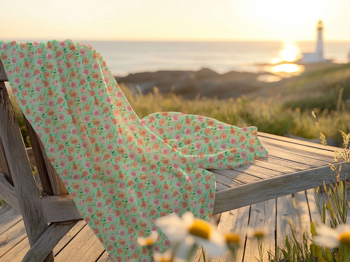 Peach Peony in Lime Green | Beach Towel - Beach Towel - Piccolo Fiore Prints