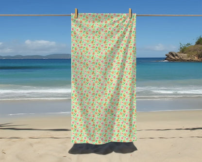 Peach Peony in Lime Green | Beach Towel - Beach Towel - Piccolo Fiore Prints